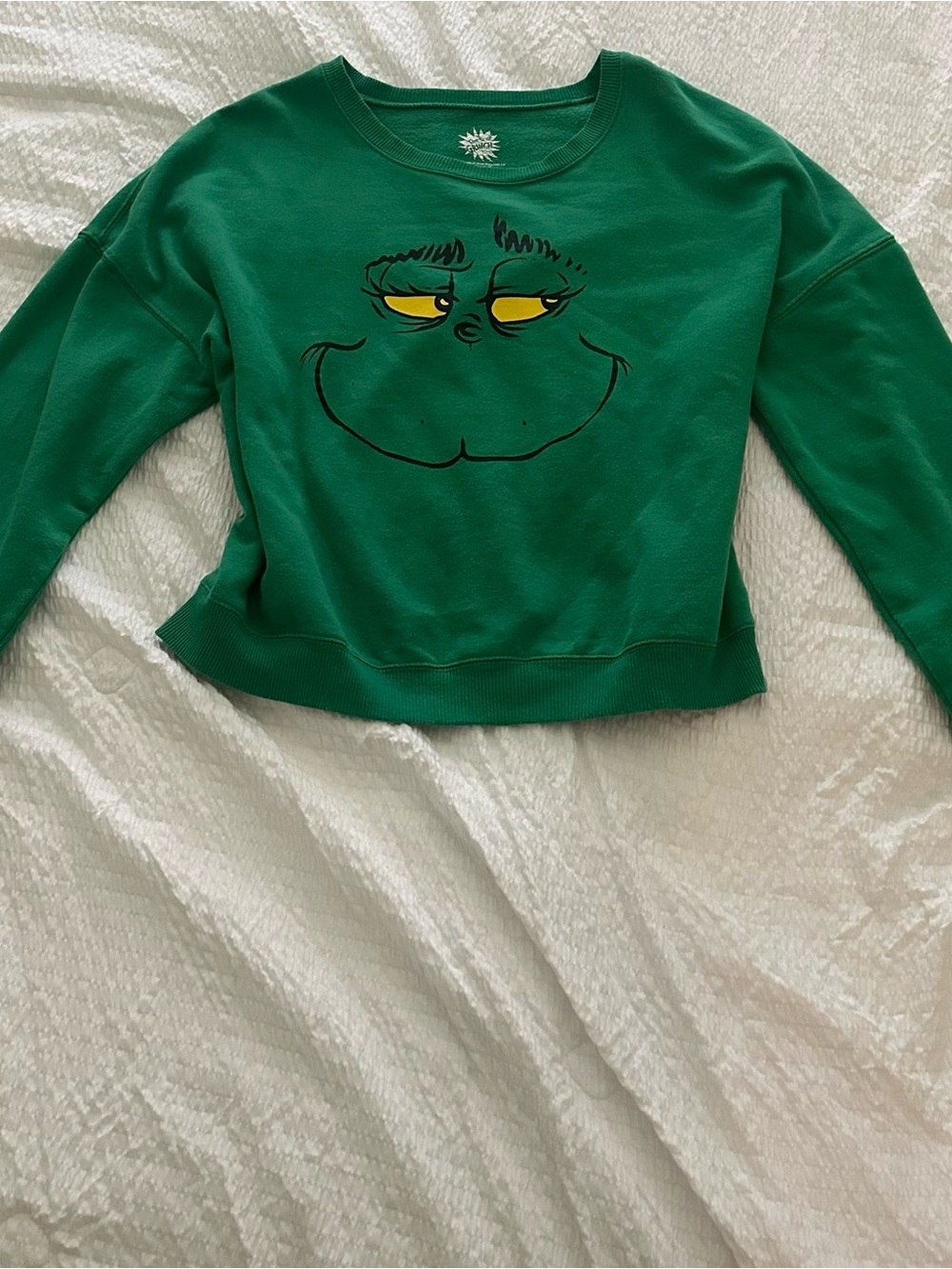 Green Graphic Pullover Sweatshirt with Playful Face